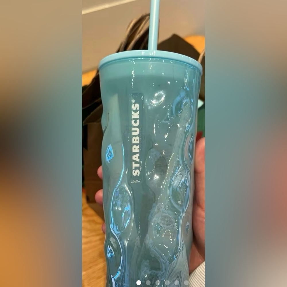 ❌SOLD❌Starbucks Mottled Green Glass Cup Luster Rippled Tumbler Iridescent New - Picture 11 of 11